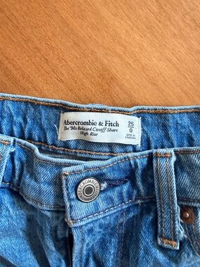 Abercrombie & Fitch Relaxed High-Rise Cutoff Denim Shorts - Blue